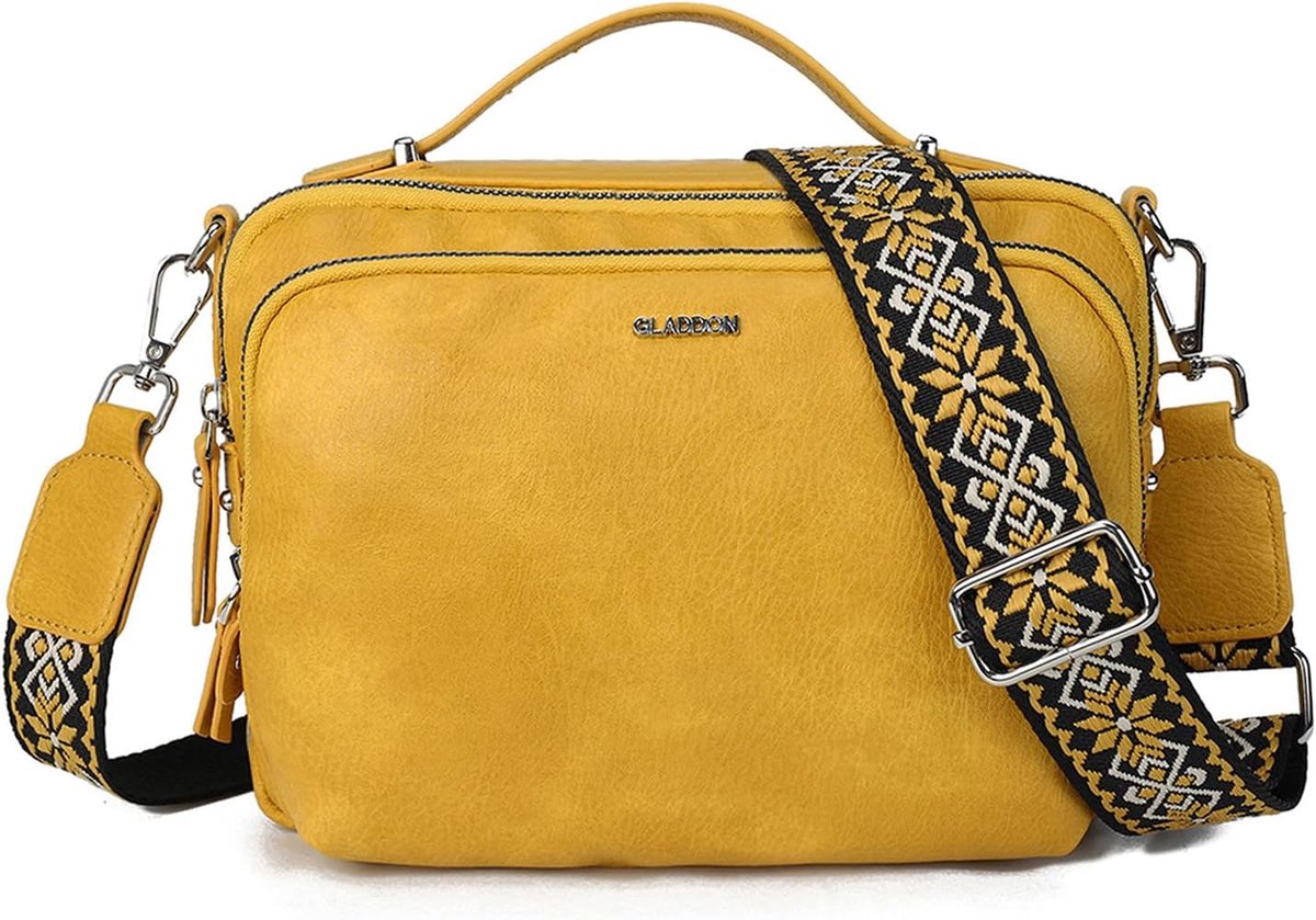 Gladdon Women's Shoulder Bag with Zip Crossbody Bag Leather Handbag Small Wide Shoulder Straps Jacquard Fabric - ShopVlot