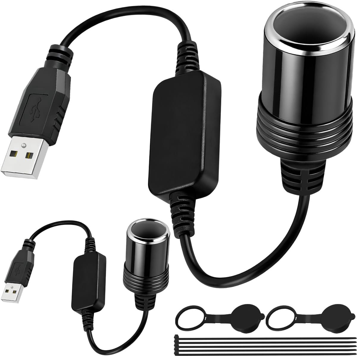 2 STKS USB A naar 12V Sigarettenaansteker Adapter USB Mannelijk naar Vrouwelijk Socket Converter Kabel 8W Power met - ShopVlot