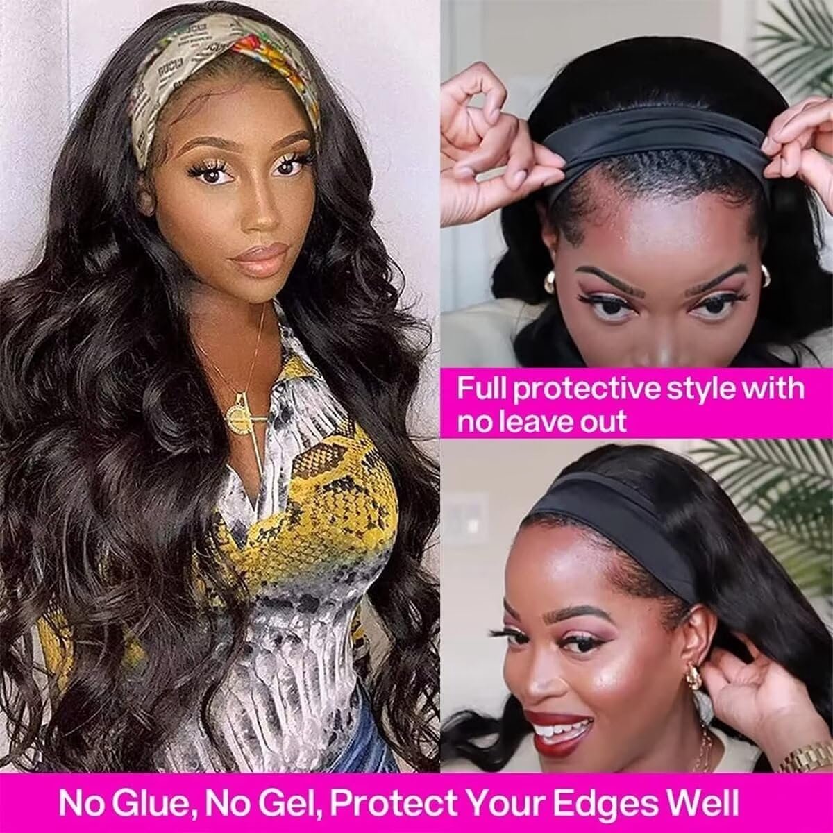 Wig Headband Real Hair Body Wave Headband Wig Human Hair for Black Women 16 Inch Wear and Go Glueless Wig Human Hair - ShopVlot