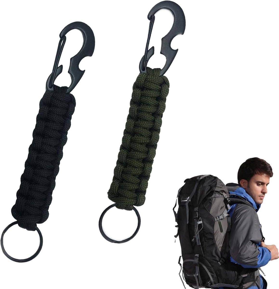 Paracord Key Chains, 2 Pieces, Carabiner Hook Key Ring Braided Cord Suitable Woven Carabiner for Outdoor - ShopVlot
