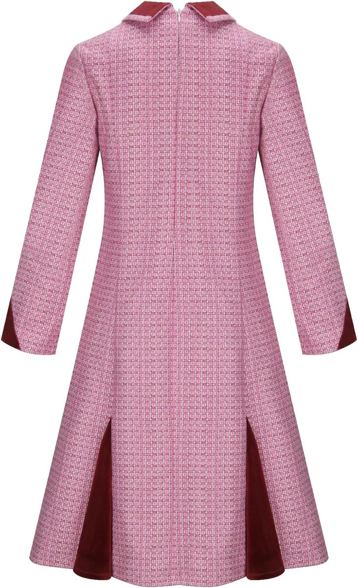 Umbridge Costume Women's Pink Plaid Tweed Dress with Cat Badge Elegant Sweet Party Dress Cosplay Outfit - ShopVlot