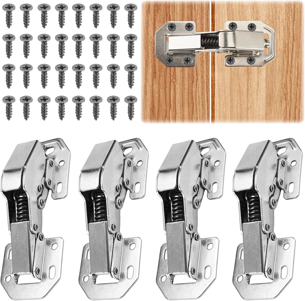 4 Pcs Soft Close Hinges, 90° Hinges, Cabinet Door, with Hydraulic Damping and 32 Screws, Thickened Rivets, Strong and - ShopVlot