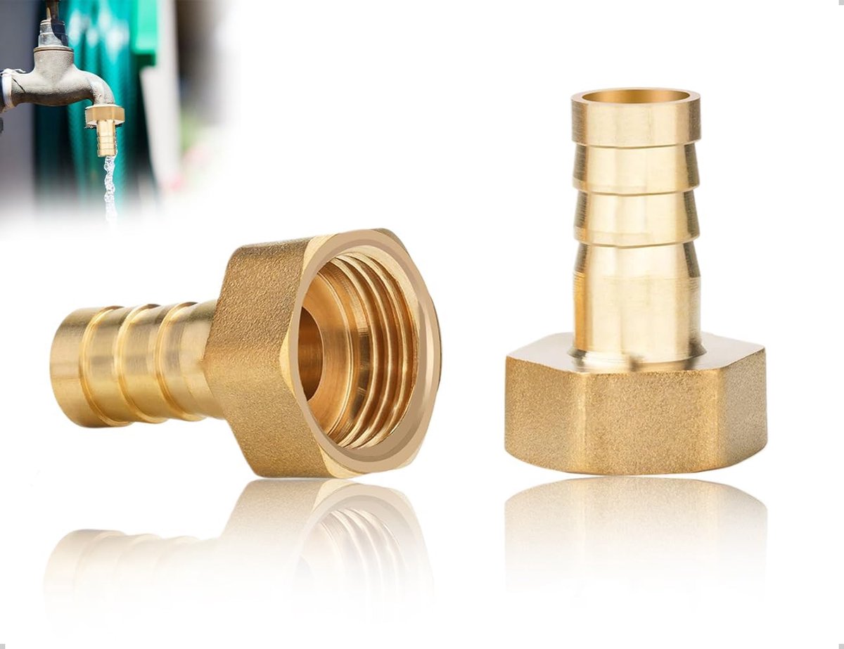 2 stuks messing slangkoppeling 1/2 inch, aansluiting voor slang 12 mm, slangaansluiting met binnendraad, adapter voor - ShopVlot
