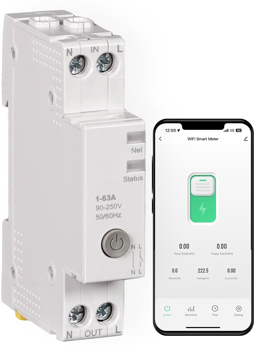 MOES Wireless WiFi Switch for DIN Rail, 1P, 16A, with Measurement Function, Compatible with Alexa/Google Home/Smart - ShopVlot