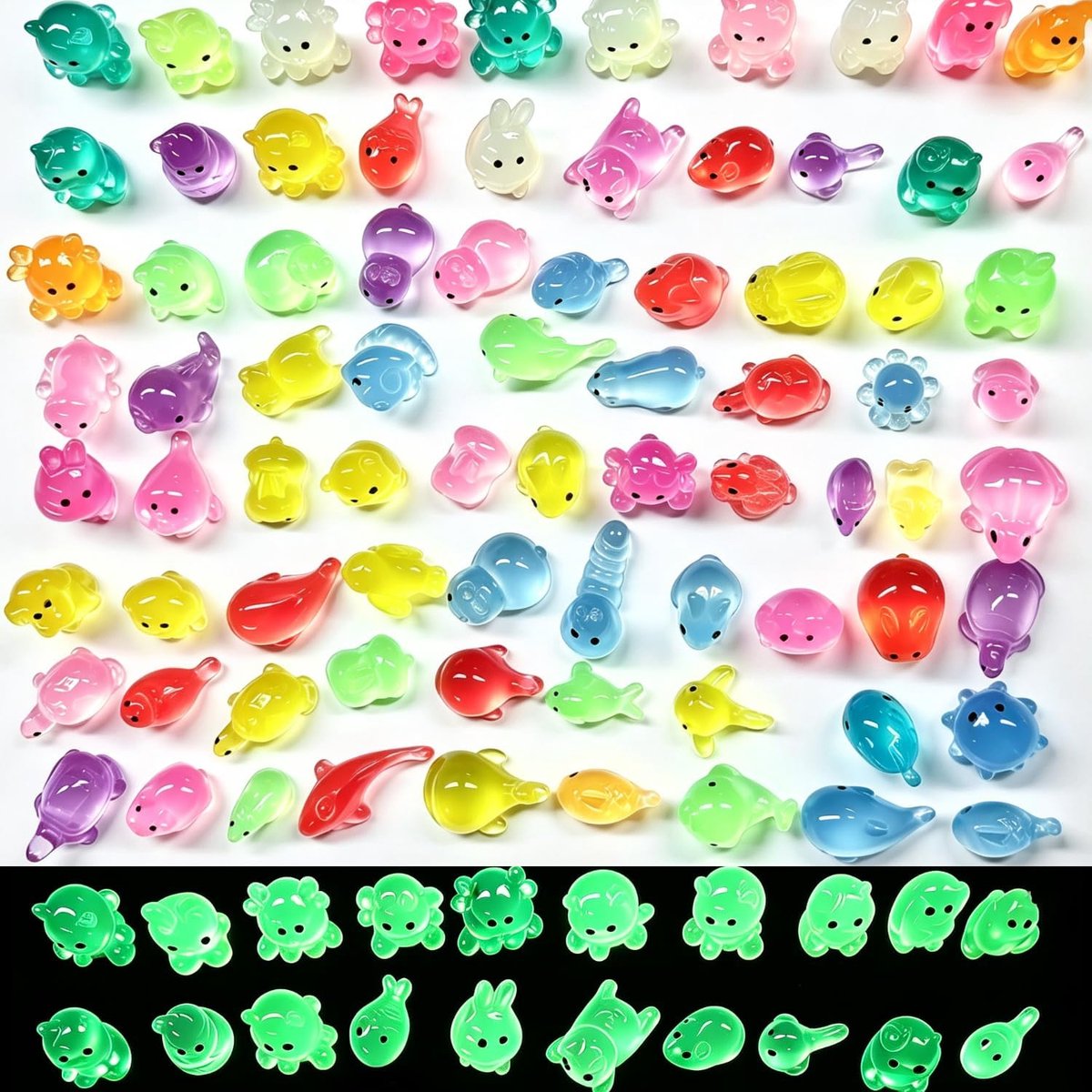 Fluorescerend dierenfiguur, transparant Mi-ni figuur, verschillende vormen - ShopVlot