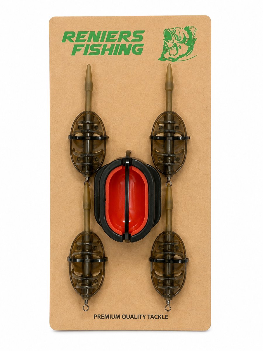 Reniers Fishing Set Inline Method Feeder 4 Stuks & Quick Release Mould - Maat : Small 20gr