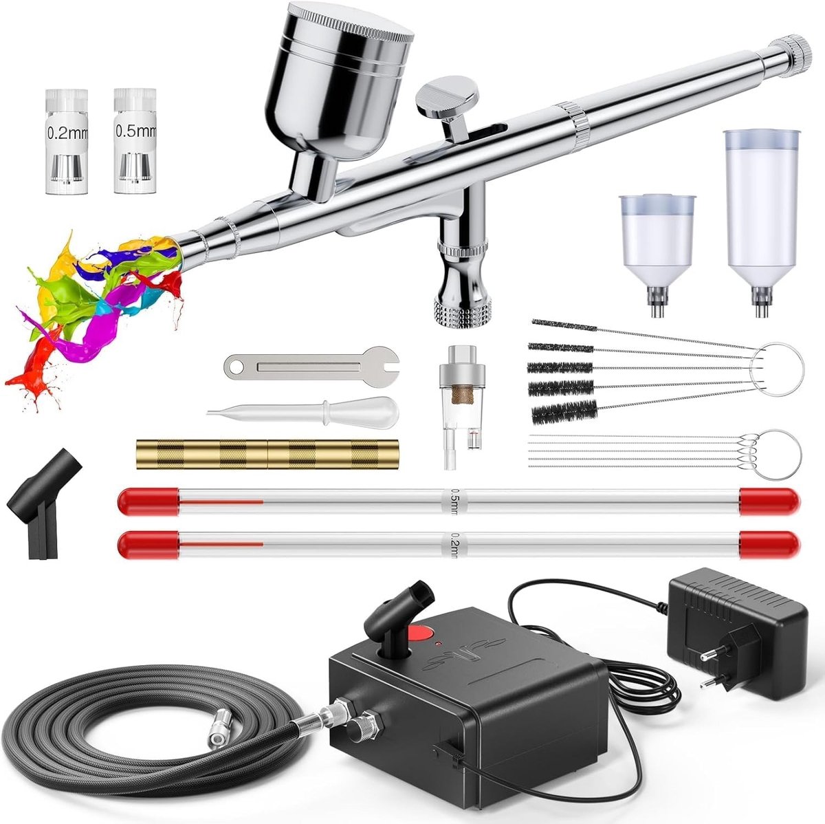 Professionele Airbrush Set met Compressor - Dual Action voor Taartdecoratie, Make-up, Kunst, Nagelontwerp en Schilderen