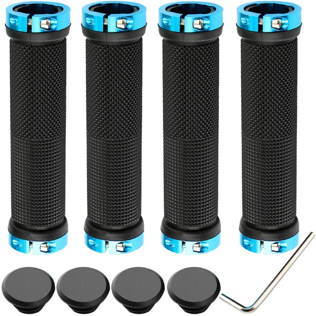 2 Pairs Professional Bicycle Handlebar Grips, Aluminum Double Locking Bike Grips, Mountain Bike Handles, Non-slip - ShopVlot