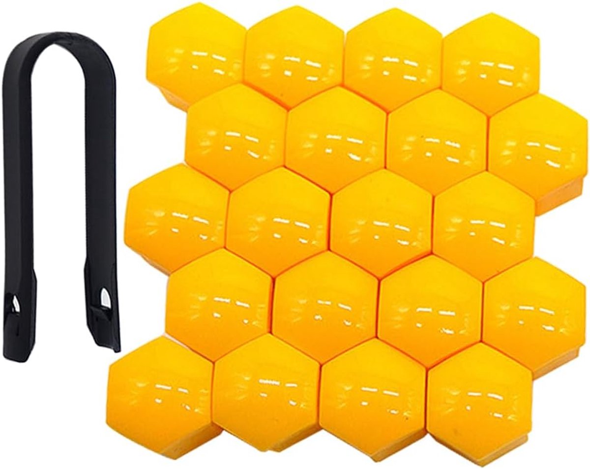 20Pcs 21mm Car Wheel Nut Covers, Universal Car Hub Screw Cap, Hexagonal Wheel Nut Bolt Lid with Removal Tool (Yellow) - ShopVlot