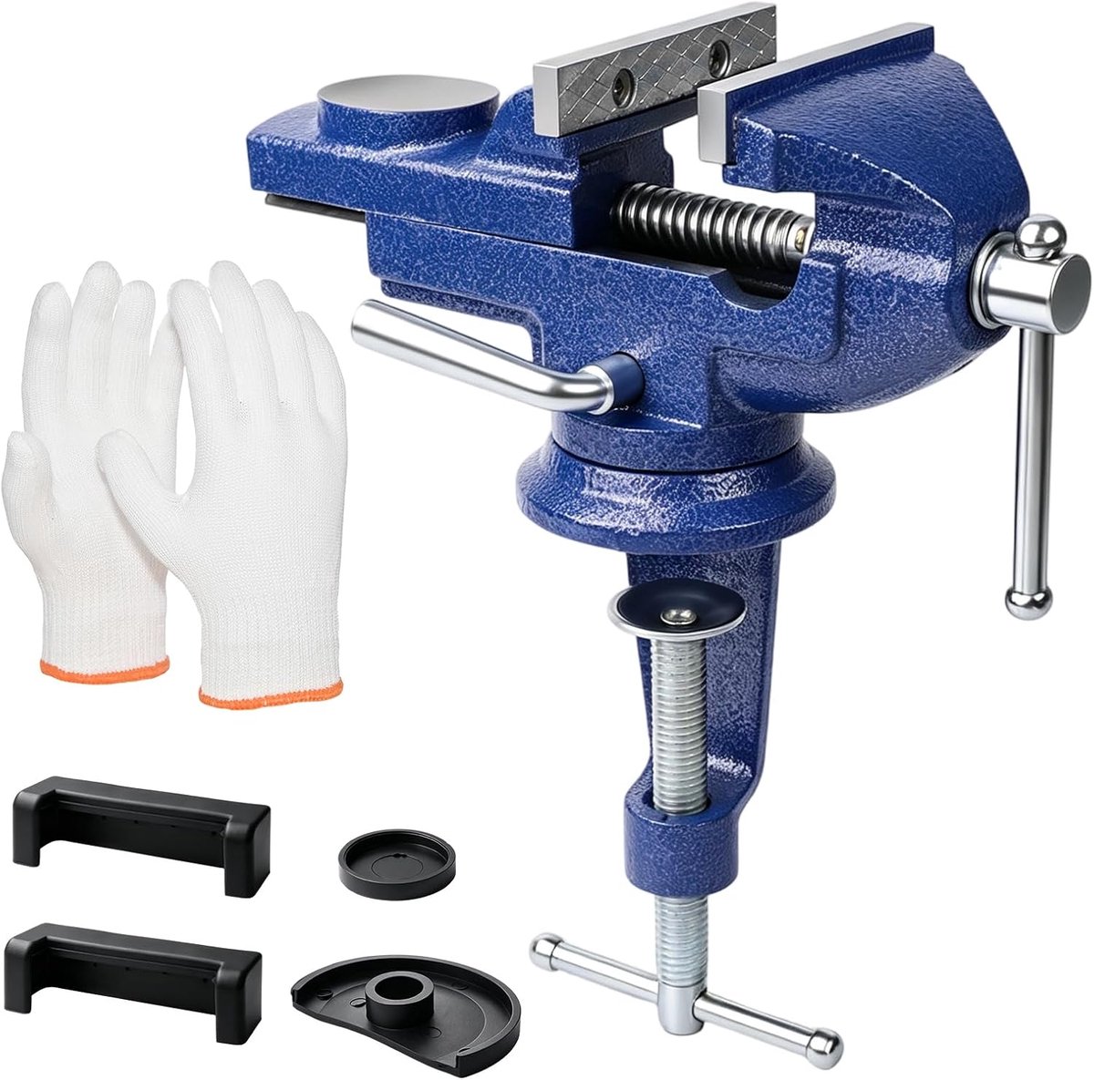 70 mm bankschroef, kleine klembare tafelbankschroef, 360° draaibaar, klembare werkbankklem met aambeeld en as voor - ShopVlot