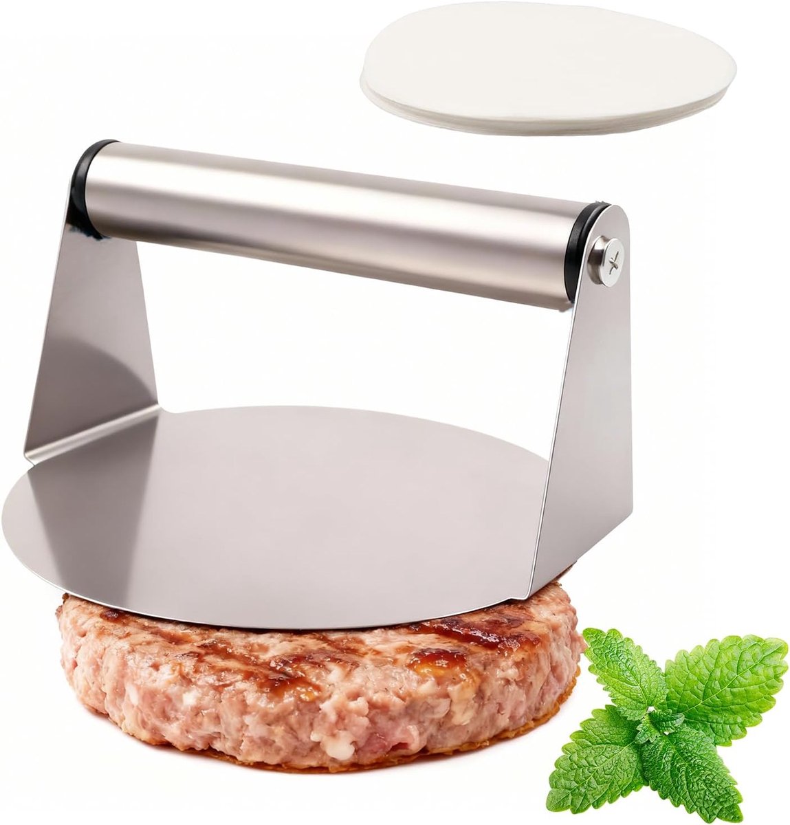 Stainless Steel Burger Press 11 cm Steak Press Burger Press Smash Burger with 100 Oiled Paper for Steak, Pasty - ShopVlot