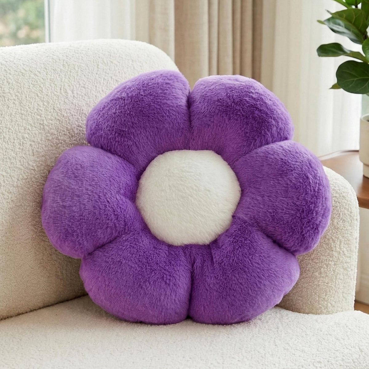 Aryan Flower Cushion Floral Floor Cushion, Aesthetic Preppy Room Decor Cushion for Car Home Couch Chair (Purple, 14.9") - ShopVlot