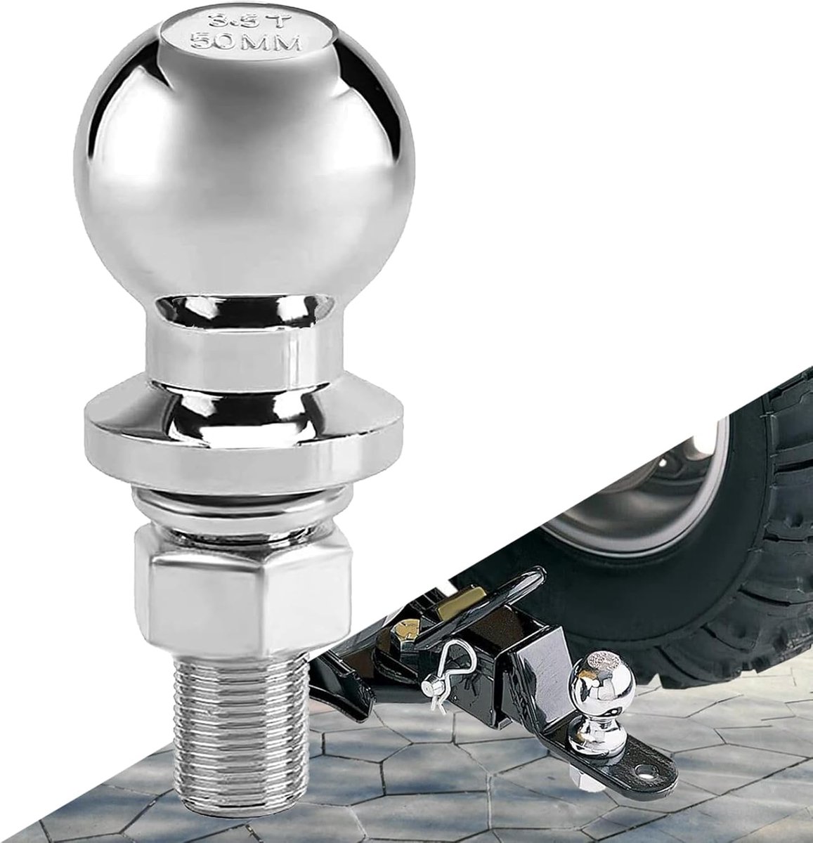 Bikasun 50 mm 3.5 T towbar ball, Ø 22 mm screw, ball head field rail, ball head tractor, tow bar, quad, ball head - ShopVlot