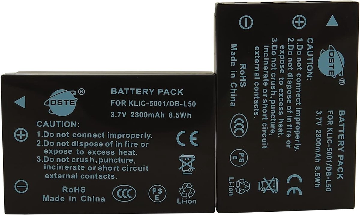 DSTE 2 Pack Replacement Battery for Kodak KLIC-5001 EasyShare P880 Z730 Z7590 Z760 DX6490 Z760 DX7440 DX7590 DX7630 - ShopVlot