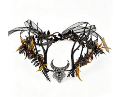 ZAHD Feeëndiadeem met hertengewei van brons, elfenkroon, hoofdband, feeënblad, bloemenkrans, sprookjeskrans, elfenkop - ShopVlot