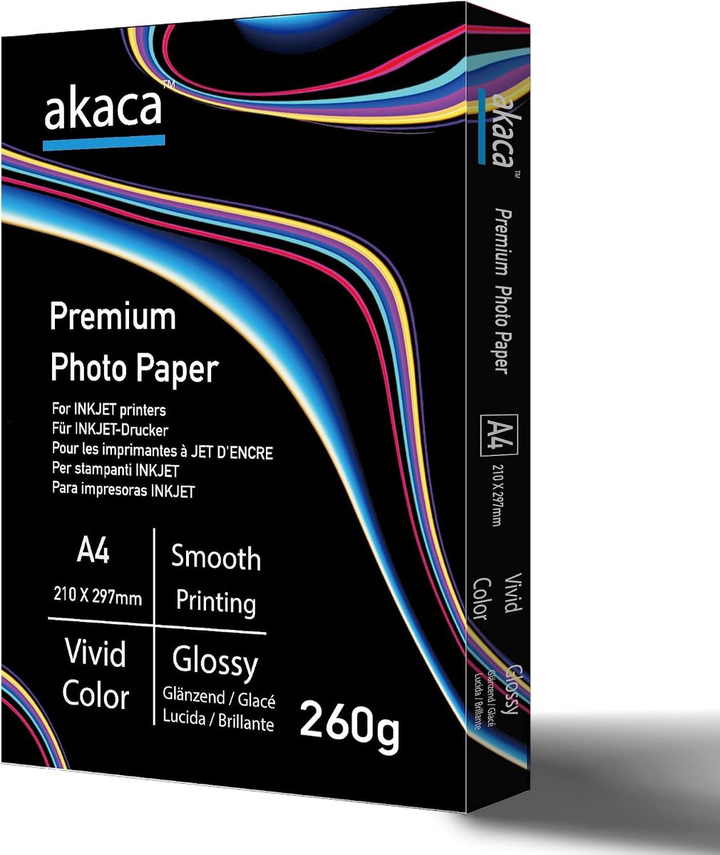 akaca High Gloss Photo Paper A4 Premium Glossy Photo Paper for All Inkjet Printers (50 sheets, 260 g/m², 210 x 297 mm) - ShopVlot