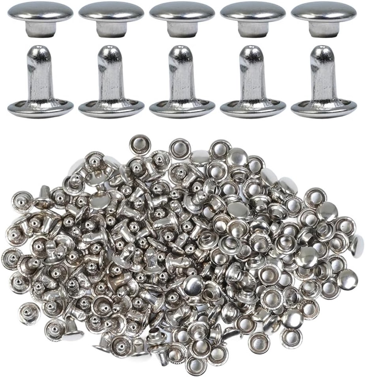 Selyse 200 Sets Double Cap Rivets 7mm Stainless Steel Leather Rivets Hollow Leather Rivets Metal Rivets for Bags - ShopVlot