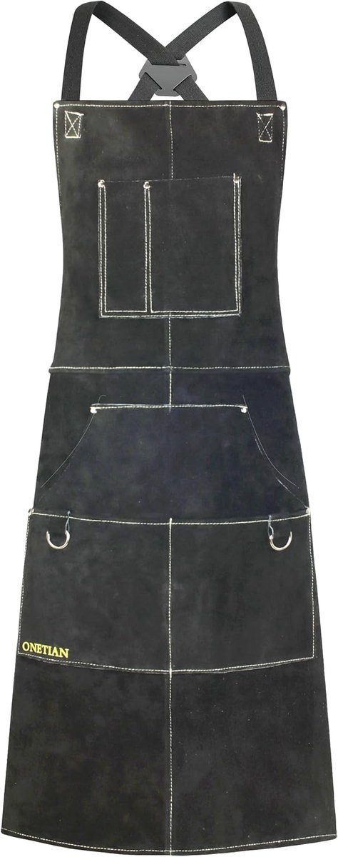 Leather Welding Apron with Soft Lining - Heat Resistant, Flame Retardant, Sturdy Protective Apron with Multiple Pockets - ShopVlot