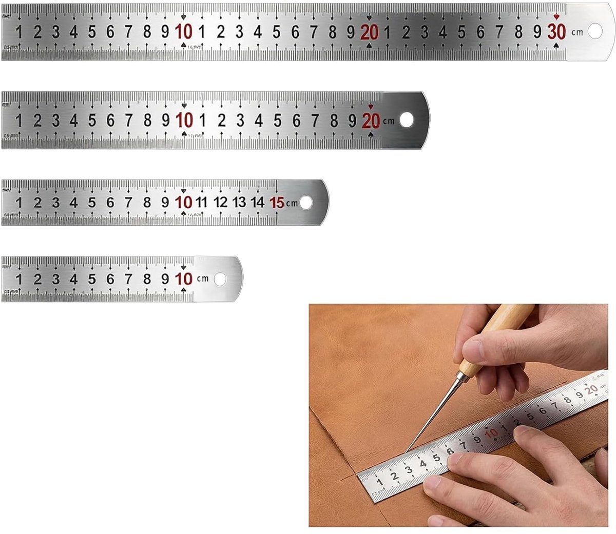 4pcs Metal Ruler Set Metal Steel Ruler Metric and Roof Rack 10cm / 15cm / 20cm / 30cm Ideal for Office, School and - ShopVlot
