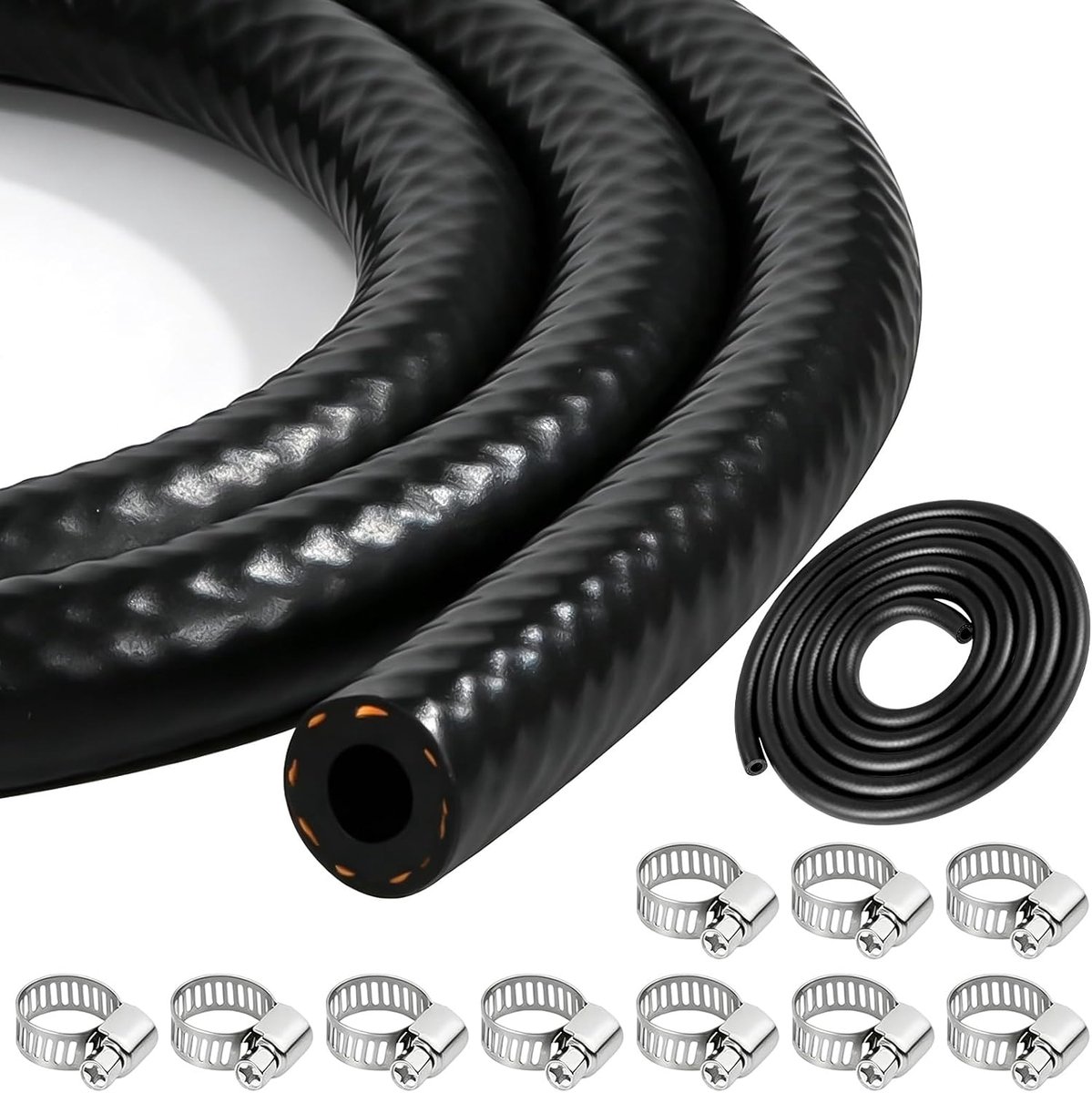 3M benzineslang, brandstofslang, 8 mm, met 10 slangklemmen - Dieselslang voor grasmaaier, auto, tractor, kleine motoren - ShopVlot