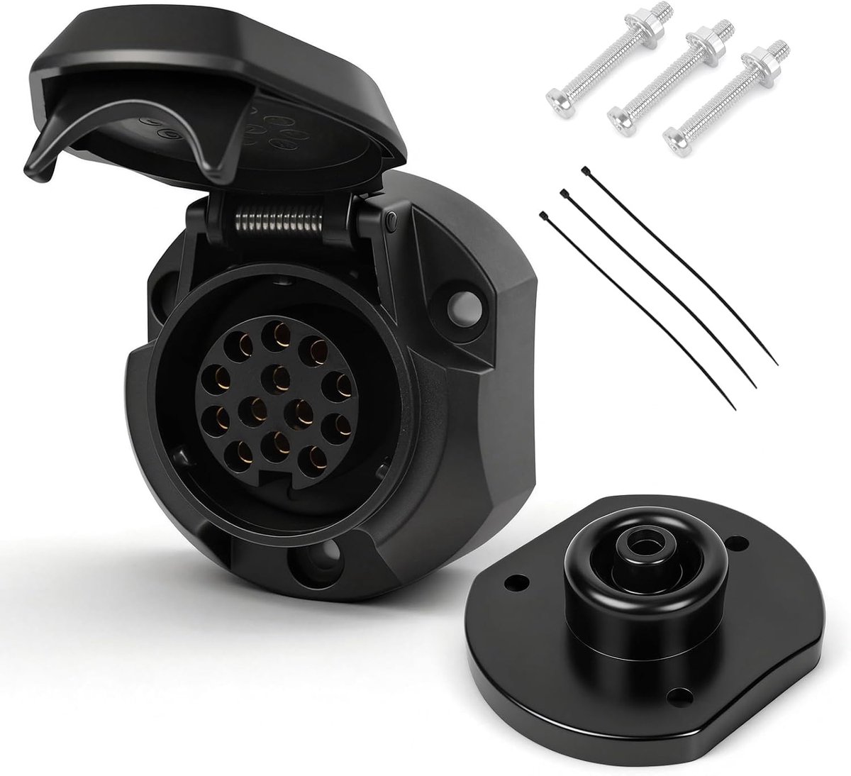 Trailer Plug Set, 13-Pin, Female, Coupling Plug, 13-Pin, Waterproof, Black - ShopVlot