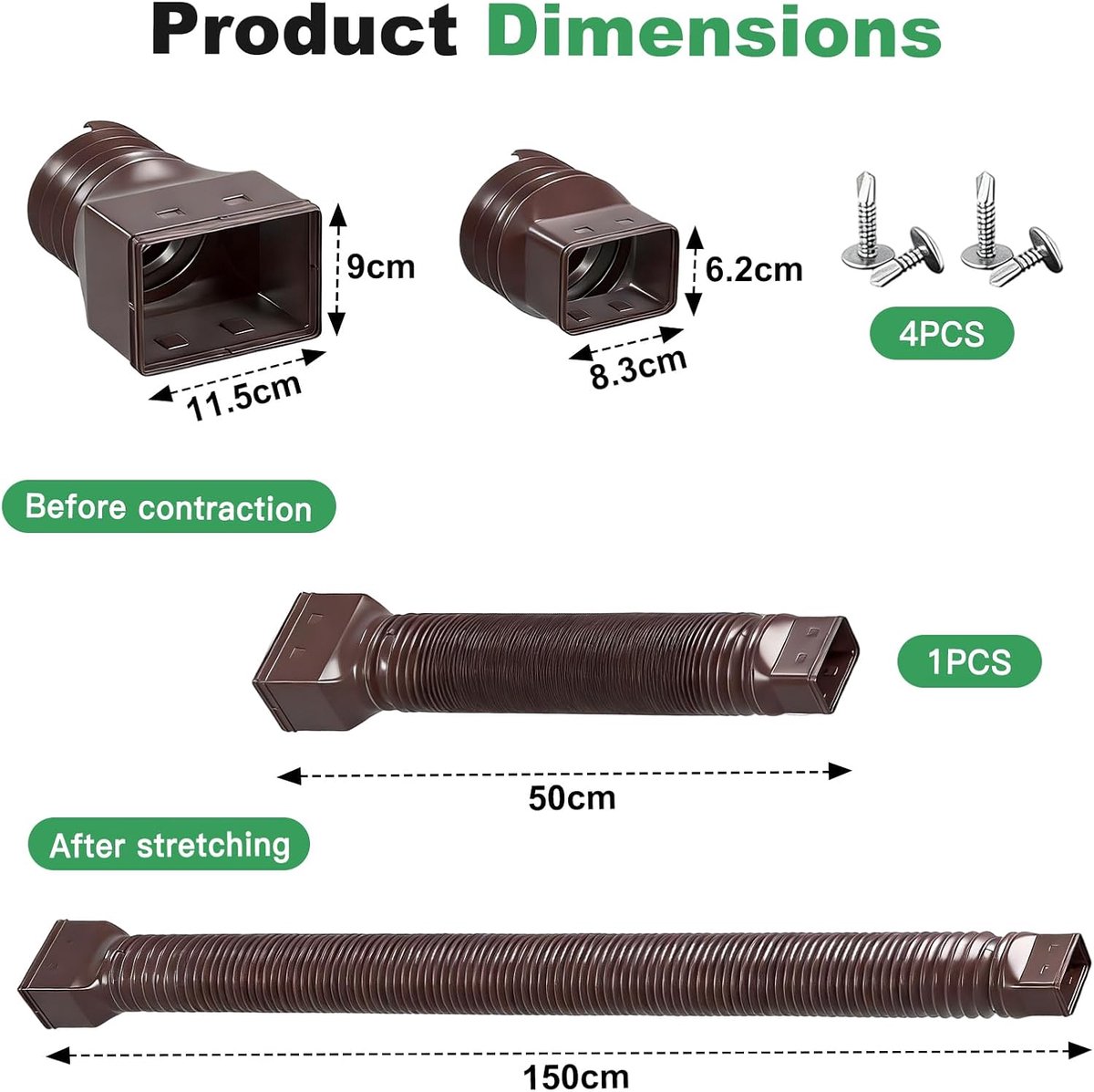 Rain Gutter, Downspout Extension, Flexible Round, for 80/100 mm Downspout Extendable from 47 to 150 cm, Extension from - ShopVlot