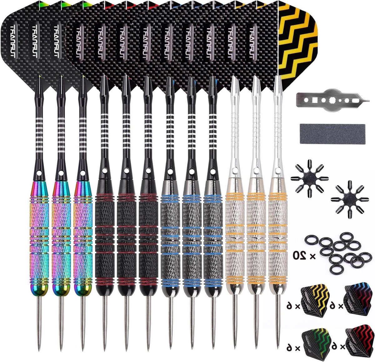 Stalen Dartpijlen - Professionele Darts - Precisie Werpen - Ergonomische Grip Zones - 12 Stuks 24 Gram - Meerkleurig