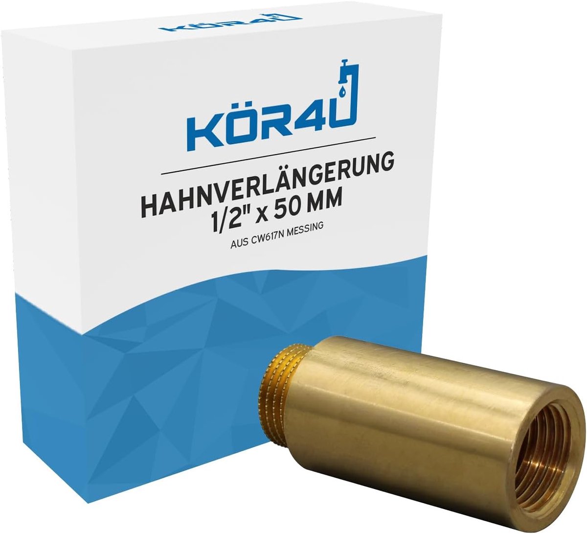kör4u Tap extension brass 1/2 inch x 50 mm, thread extension, suitable for drinking water - ShopVlot