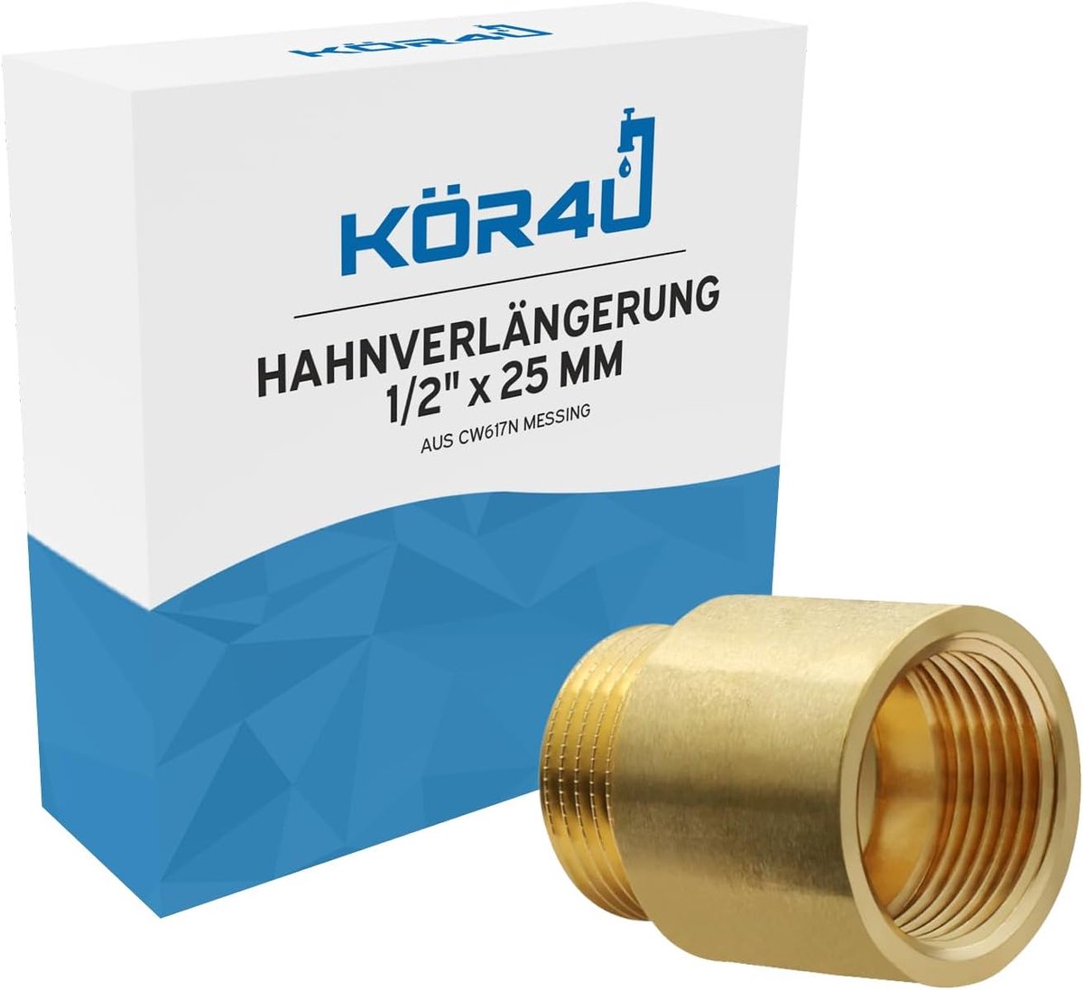 kör4u Tap extension brass 1/2 inch x 25 mm, thread extension, suitable for drinking water - ShopVlot