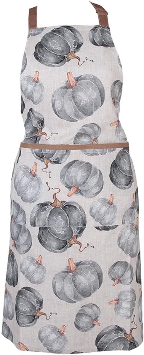 Clayre & Eef Kitchen Apron 70x85 cm Grey Cotton Pumpkin - ShopVlot