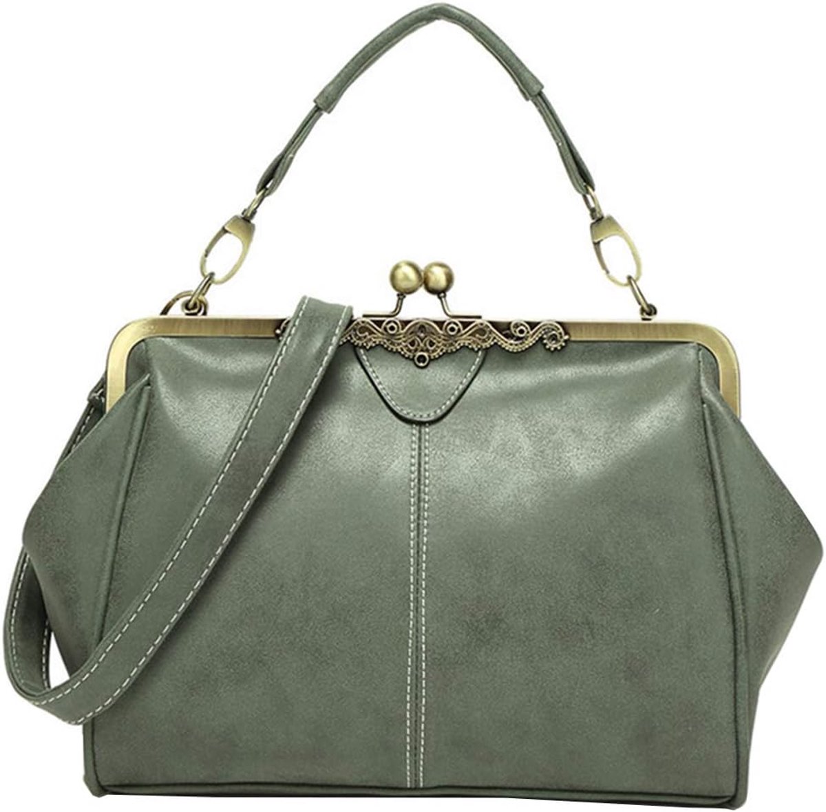 Women Vintage Small Retro Handbags Kiss Lock Crossbody Wallet Frosted Leather Messenger Bag Tote, Green, One Size - ShopVlot