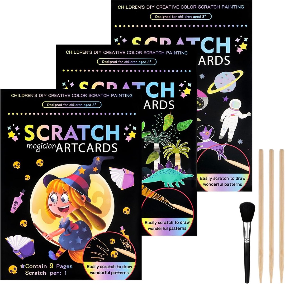 Rayong 3 Pieces Children's Scratch Pictures 18.5 x 13.5 cm Magic Rainbow Scratch Paper Magic Scratch Book Set with - ShopVlot
