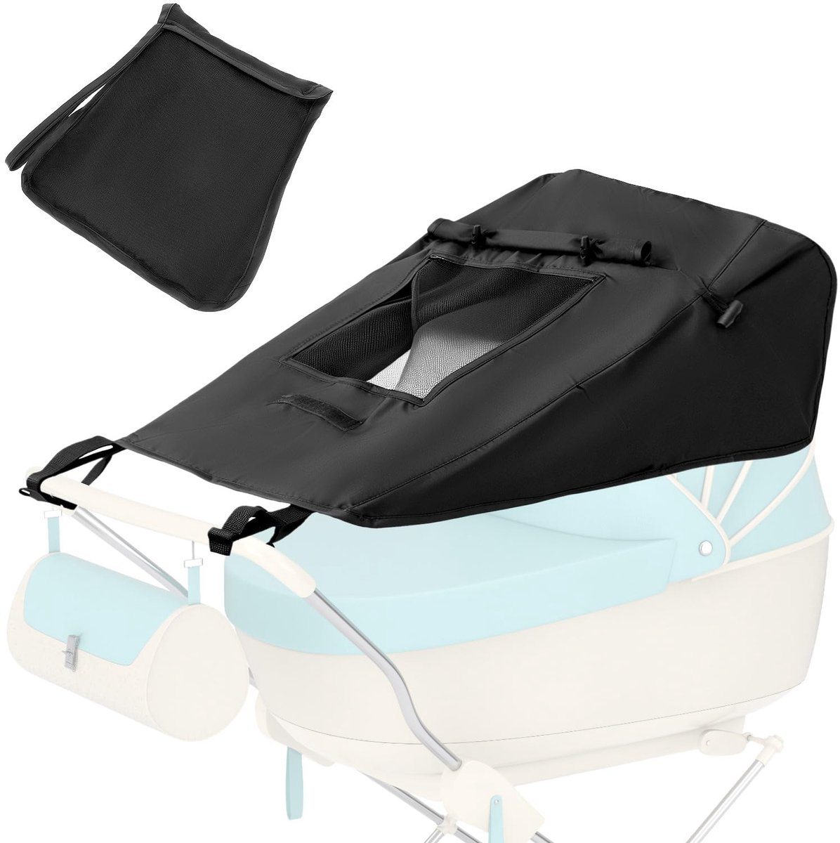 QWORK® Universele Buggy-Zonnescherm, Zwarte Stroller Zonnescherm met Observatievenster, voor Kinderwagens, Buggy - ShopVlot