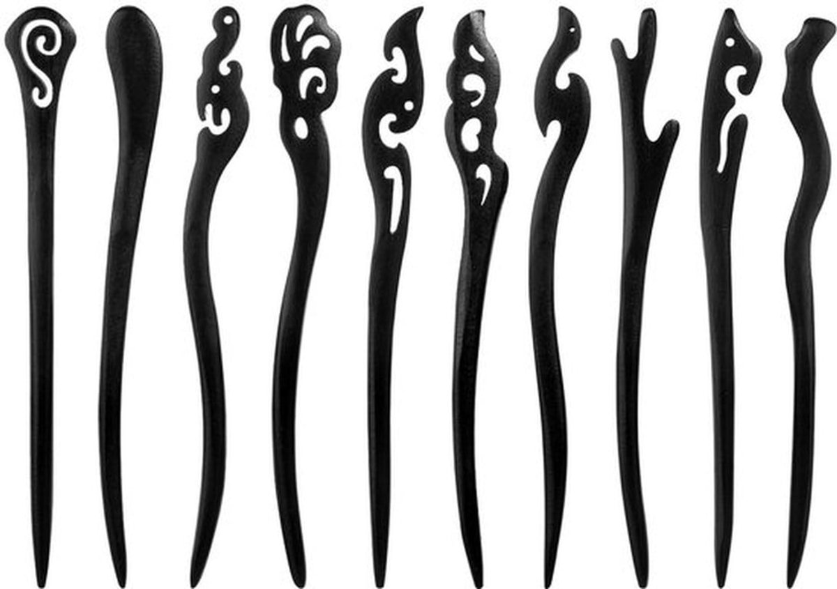 Houten Haarstokken 10 Stuks - Traditionele Haarstokjes - Chignon Maker - Handgemaakte Haaraccessoires - Geschikt voor Lang Haar - Lotus Hout - Haarspelden