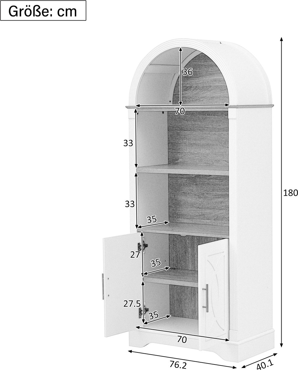 Highboard 180 cm Met Verstelbare Legplanken En LED Verlichting - Buffetkast Met 3 Vakken Wit