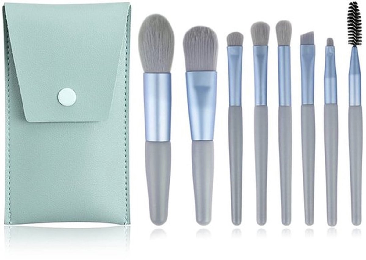 Make-upkwastenset 8-delig - Professionele Kwasten - Poederkwast - Concealer/ Oogschaduwkwast - Zacht en Huidvriendelijk - Inclusief Leren Tas - Make-upborstelset