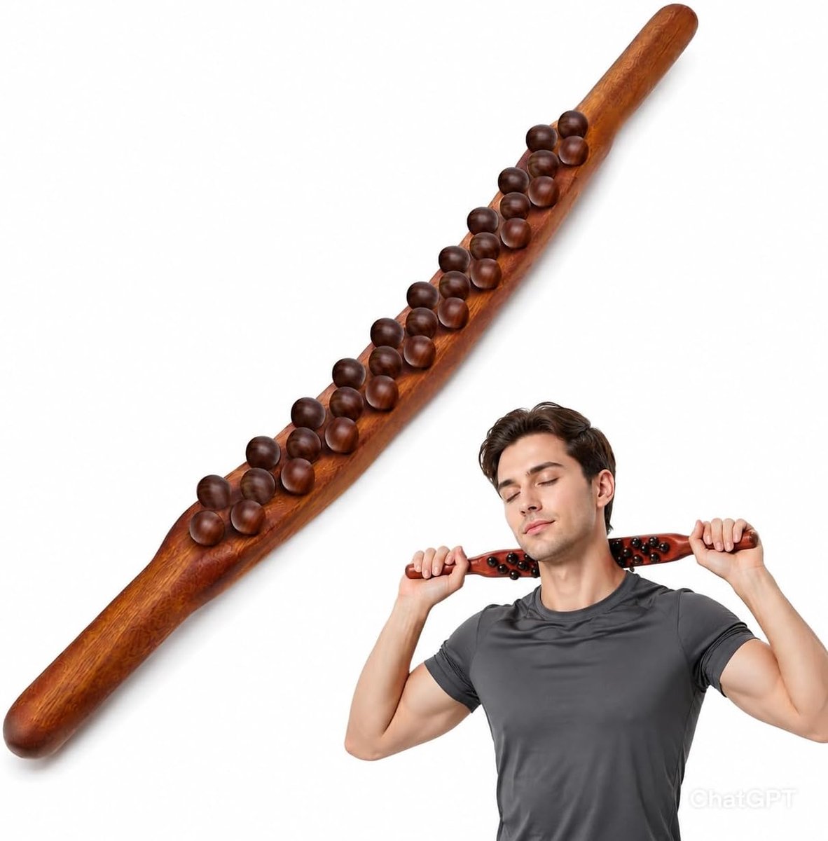 Houten Gua Sha massagestok - met 31 massagekralen - natuurlijke hout - voor ontspanning en herstel - ShopVlot