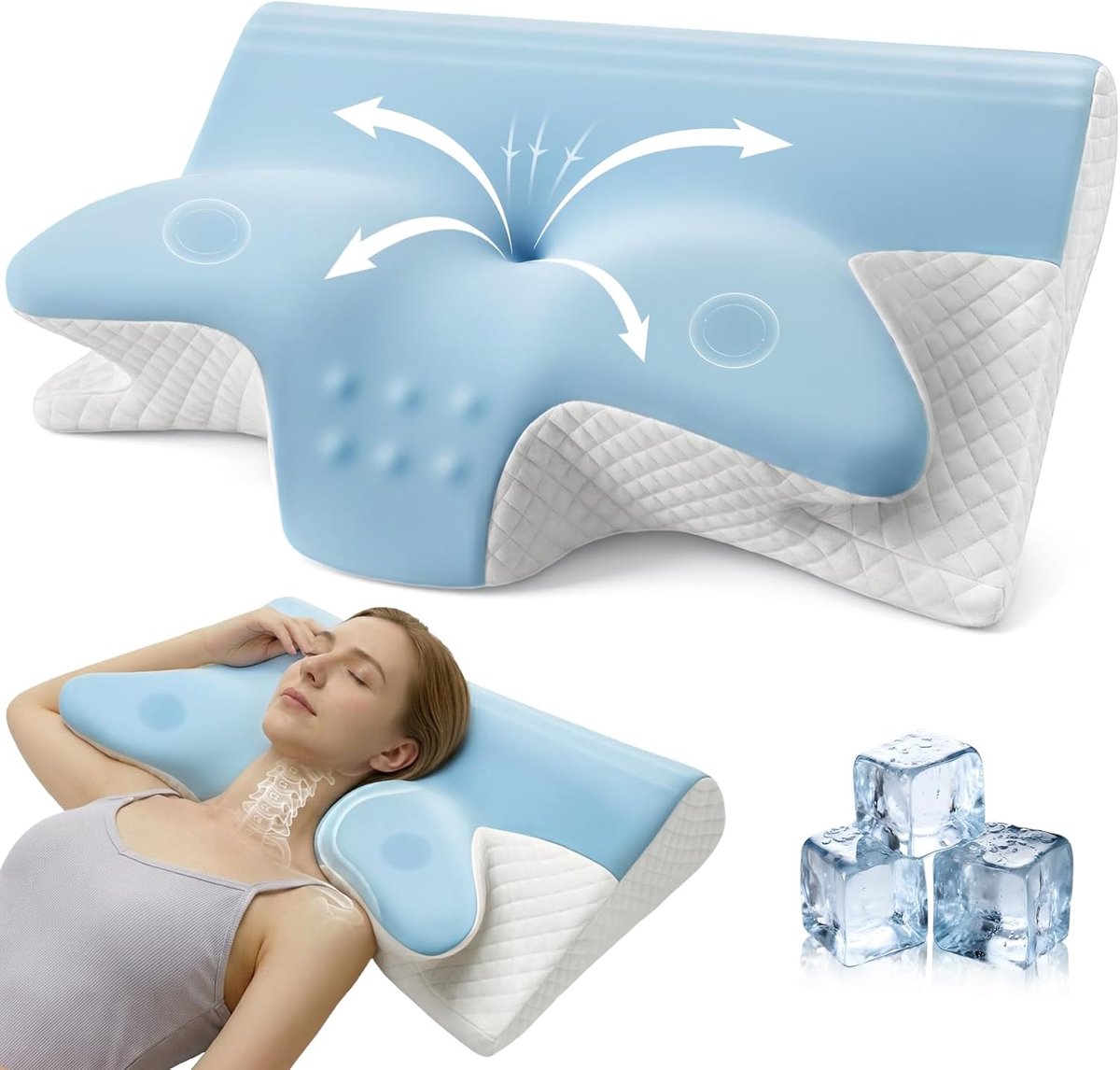 Ergonomisch neksteunkussen - 2-in-1 hoofdkussen van traagschuim - ondersteuning voor nek en schouders - ShopVlot