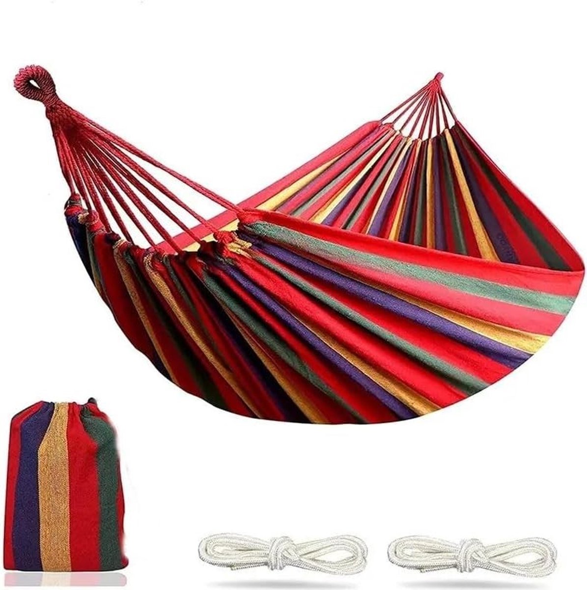 Dubbele Hangmat van Katoen met Reiszak 260 x 150 cm - Comfortabele Hangmat voor Tuin, Balkon en Kamperen met Boomvriendelijke Haken