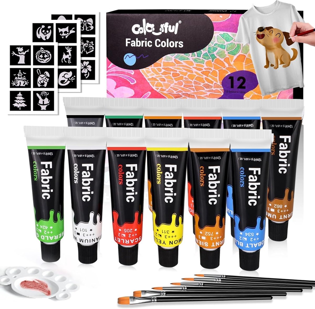 Stof verf set voor kleding - 12 kleuren - 0.4 Fl Oz - creatief verven voor kinderen - ShopVlot