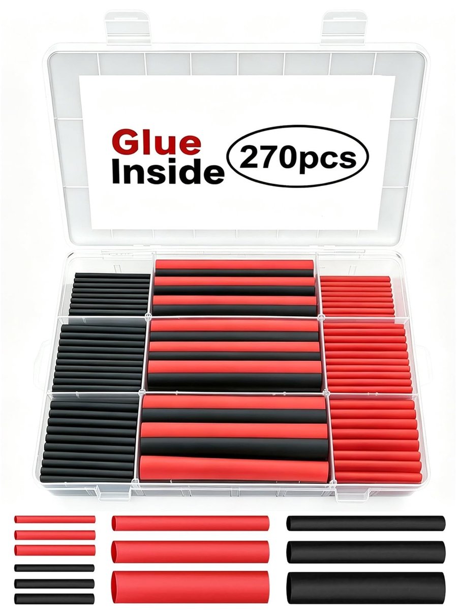 Solidchoice - Krimpkousenset 3:1 met Lijm, 270 Stuks in Rood en Zwart