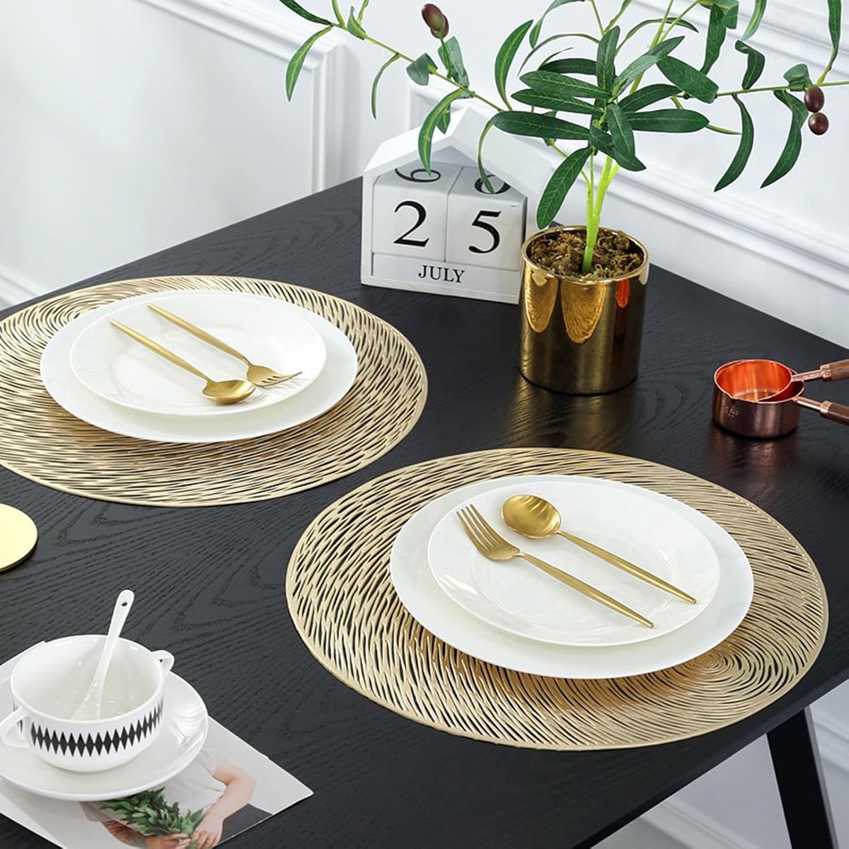 Ronde placemats 4 stuks - warmtedempende PVC - gouden sterrenhemel - perfect voor tafeldecoratie - ShopVlot