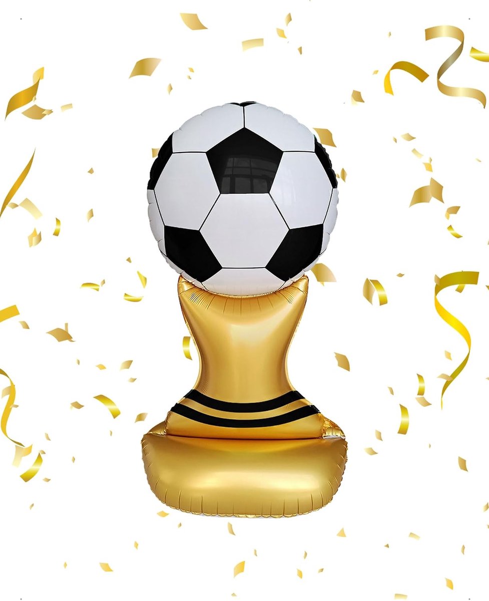 Voetbalvormige trofee 155 x 70 cm - Gouden opblaasbare kampioenstrofee - Elegante decoratie - Sportieve feestversiering - ShopVlot
