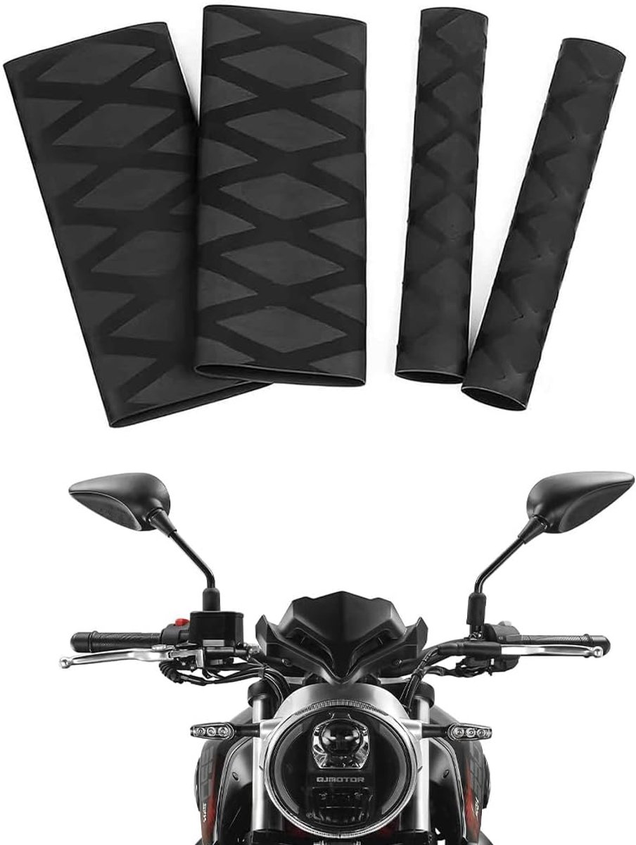 Motorfiets grip covers set van 4 - Zwart - Universele handvatten - Verbeterde grip en veiligheid - ShopVlot