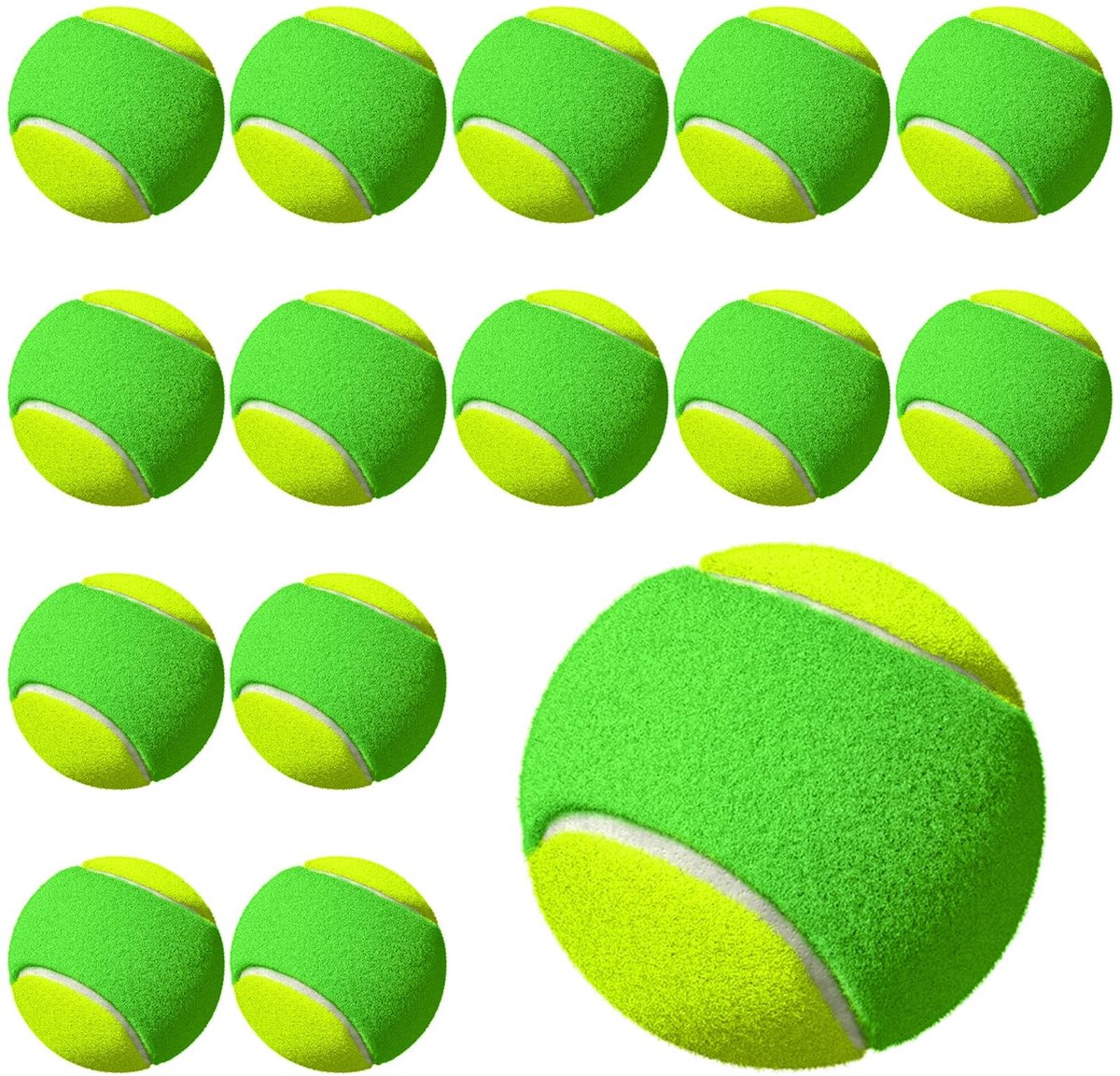 SnelShoppen - 15 Stuks Tennisballen Groen voor Beginners - Ideale Tennistraining Ballen - 6,3 - 6,5 cm - Milieuvriendelijk Materiaal voor Duurzaam Geb