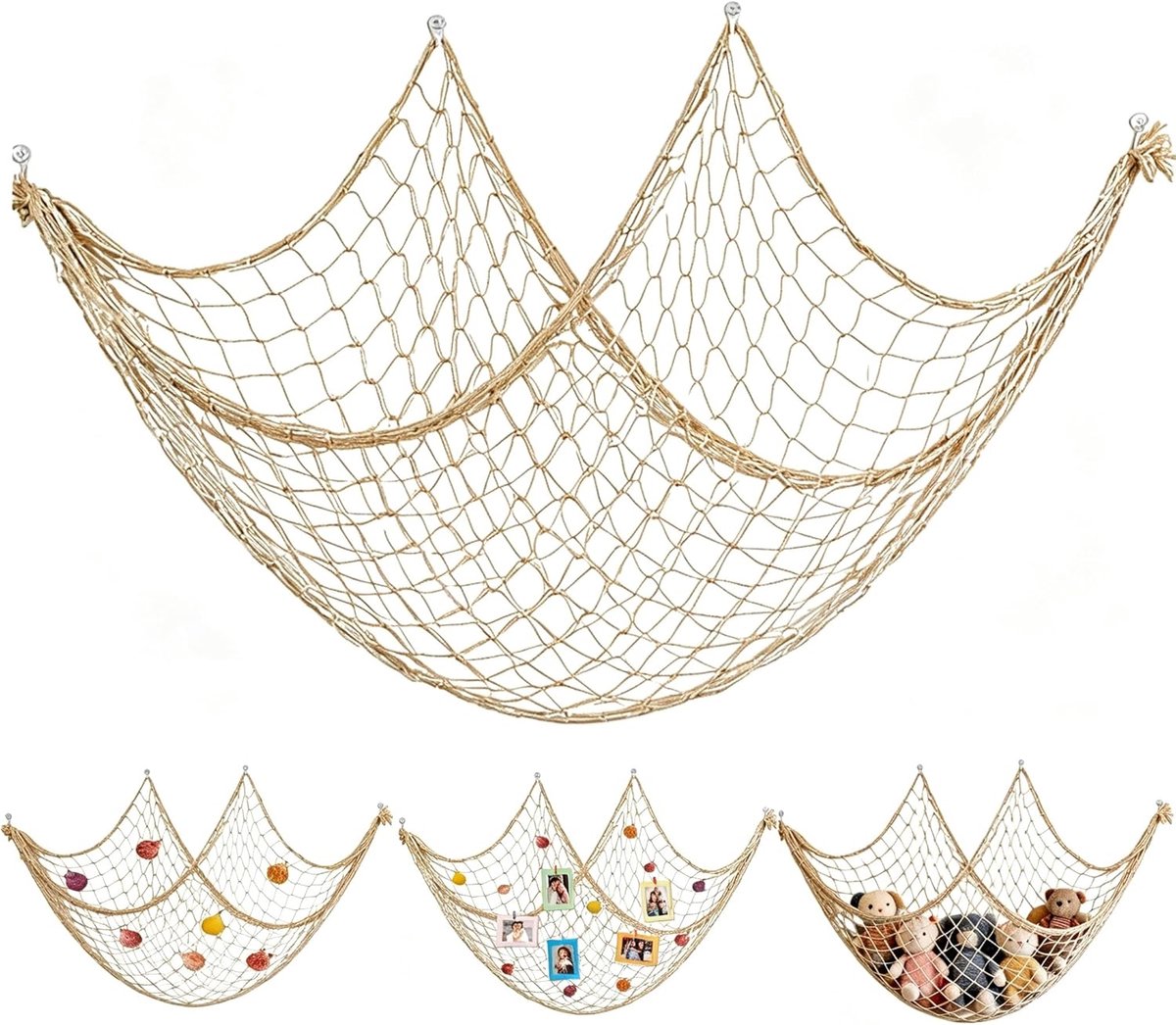 Visnet decoratieve schelpen 100 x 200 cm - katoen met schelpen - robuust en zacht - ideaal voor piratenfeesten - ShopVlot