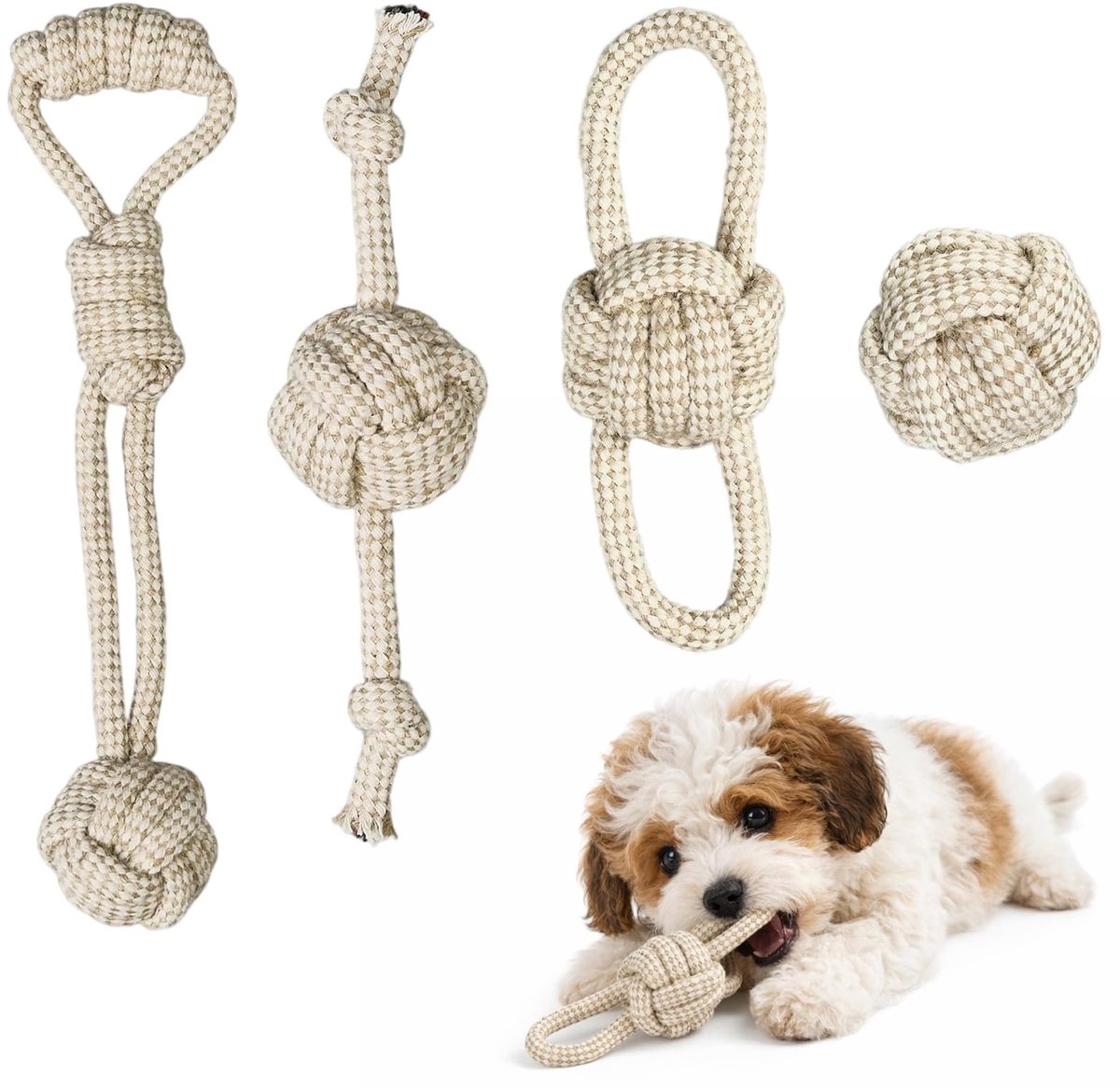 Solidchoice - 4 Stuks Hondenspeelgoed van Touw voor Kleine Honden