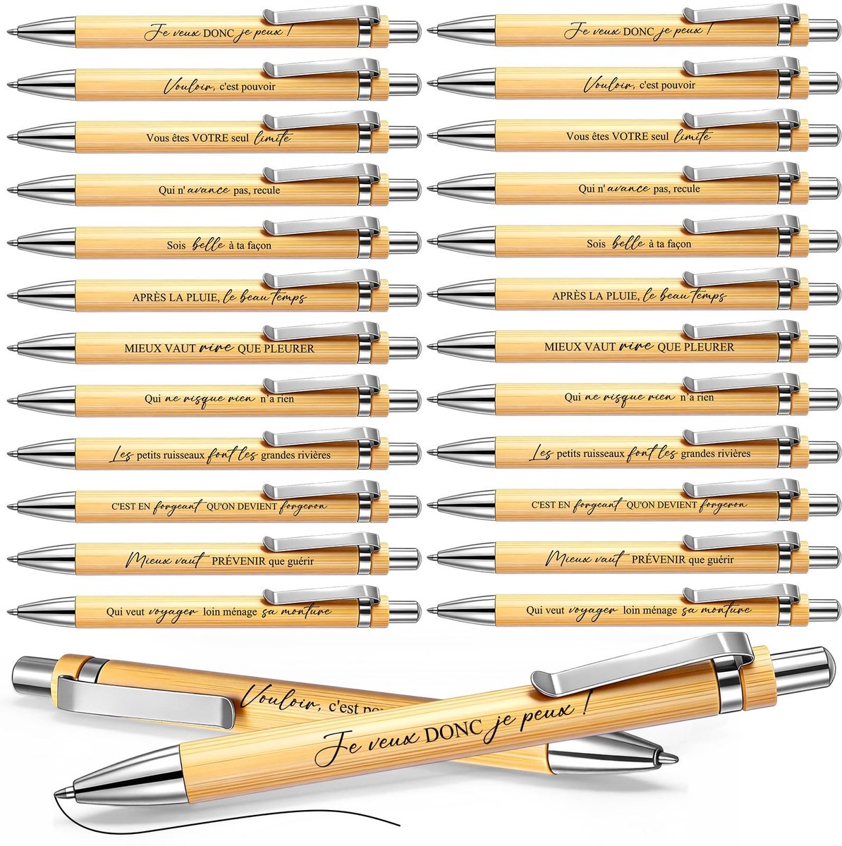 Solidchoice - Set van 24 Motiverende Bamboe Balpennen
