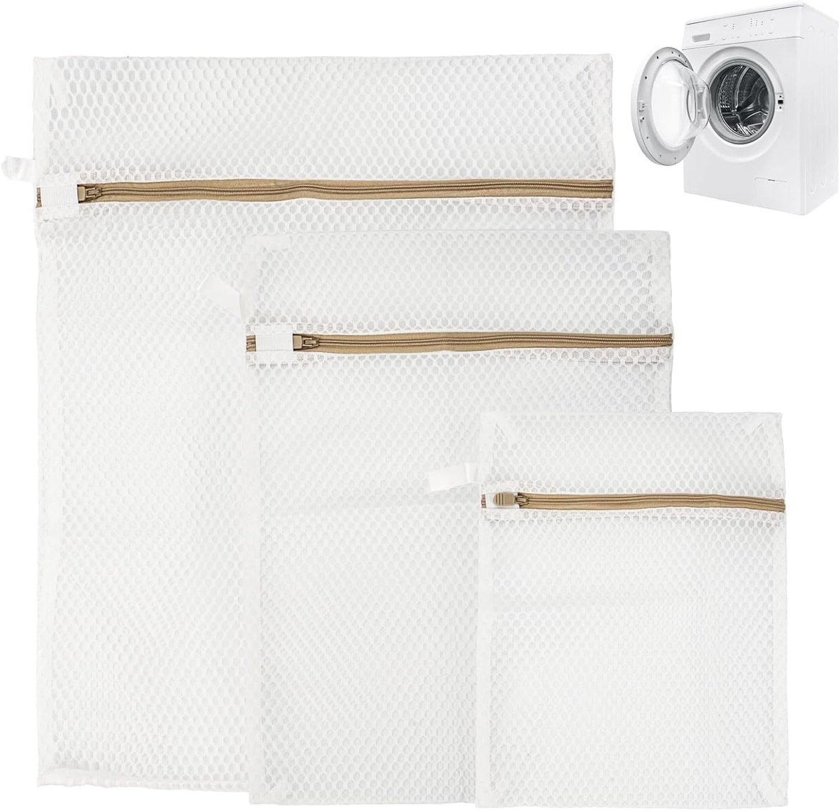 Solidchoice - Set van 3 Katoenen Waszakken met Rits voor Delicate Was