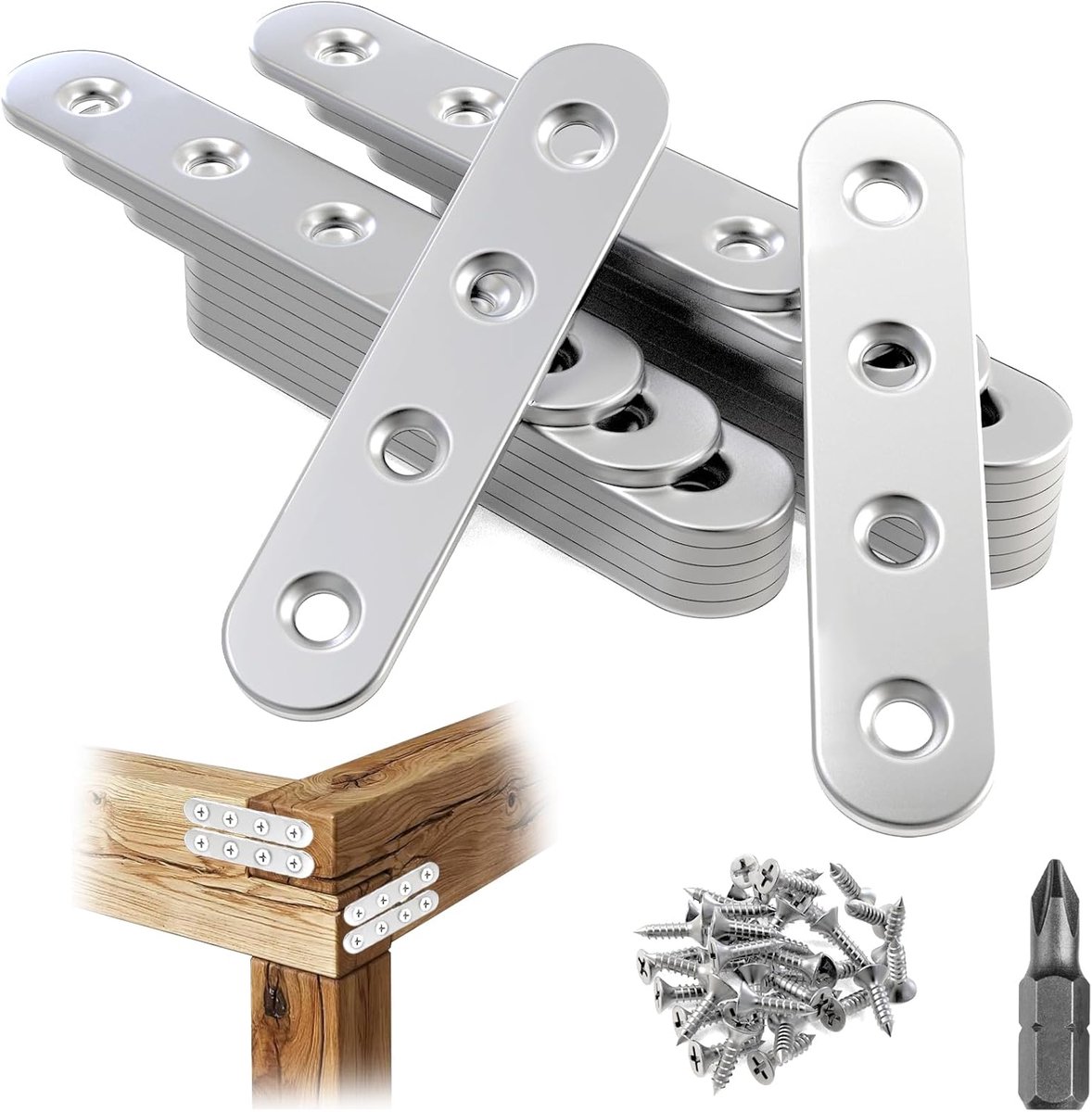 Platte connectoren 20 stuks - RVS 16 x 76 mm - Perforerende metaalplaten - Ideaal voor meubelverbindingen - ShopVlot